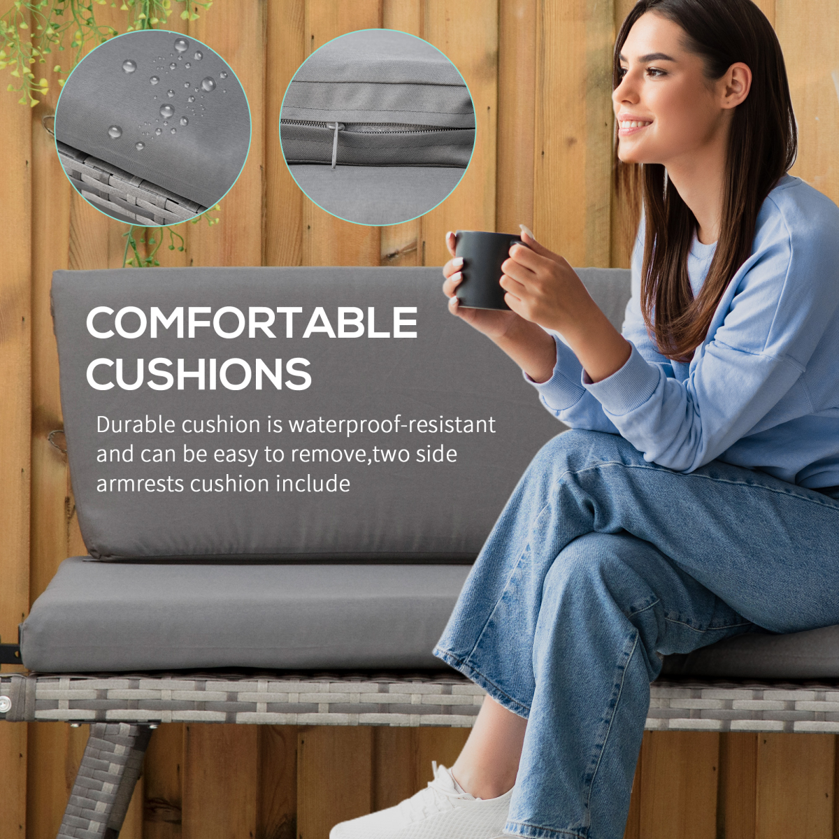 2 in 1 Rattan Folding Daybed Sofa Grey w/Cushion