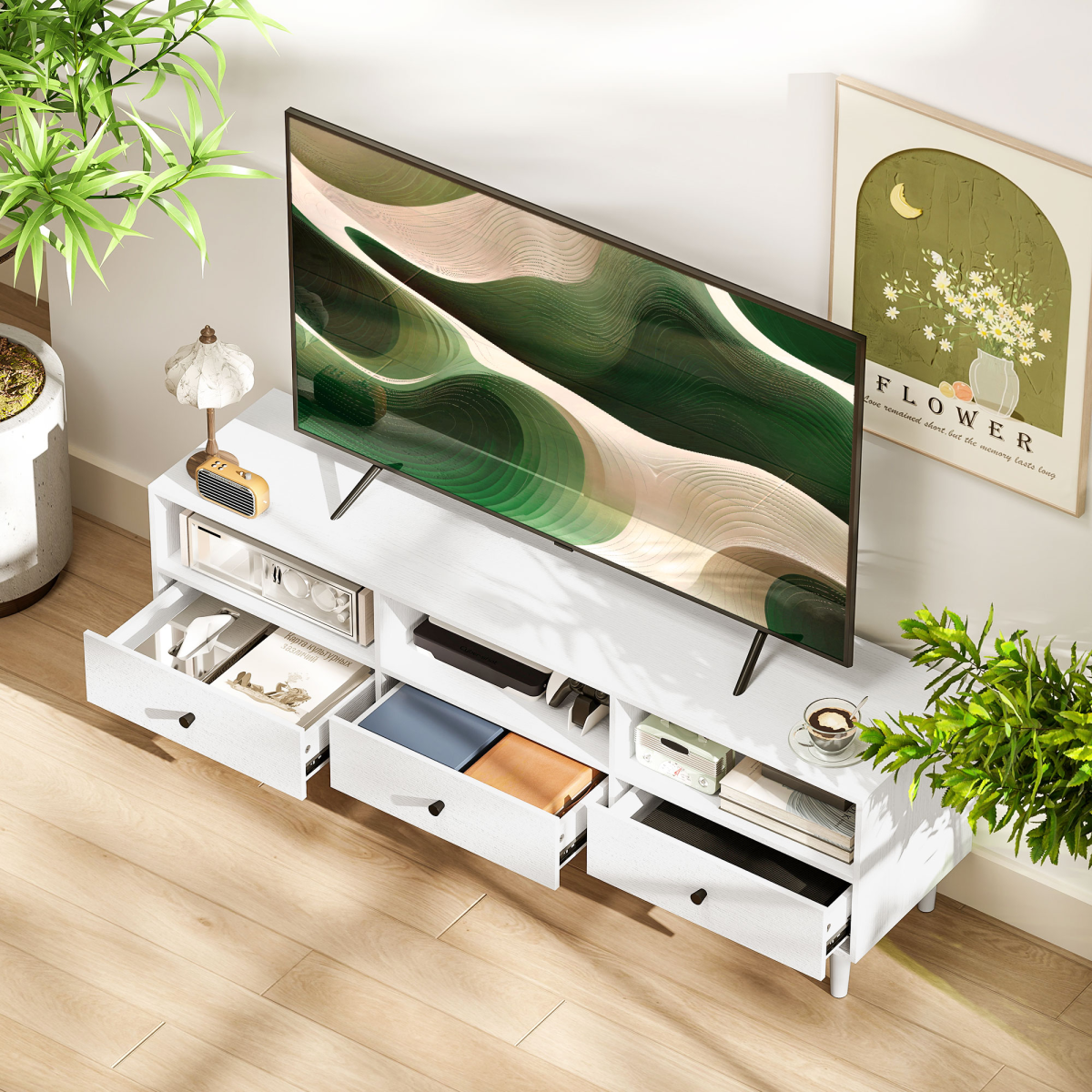 HOMCOM TV Unit, TV Cabinet for up to 75", with Drawers, Shelves, White