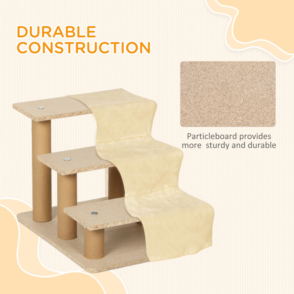 PawHut Three-Step Portable Dog Stairs with Washable Plush Cover