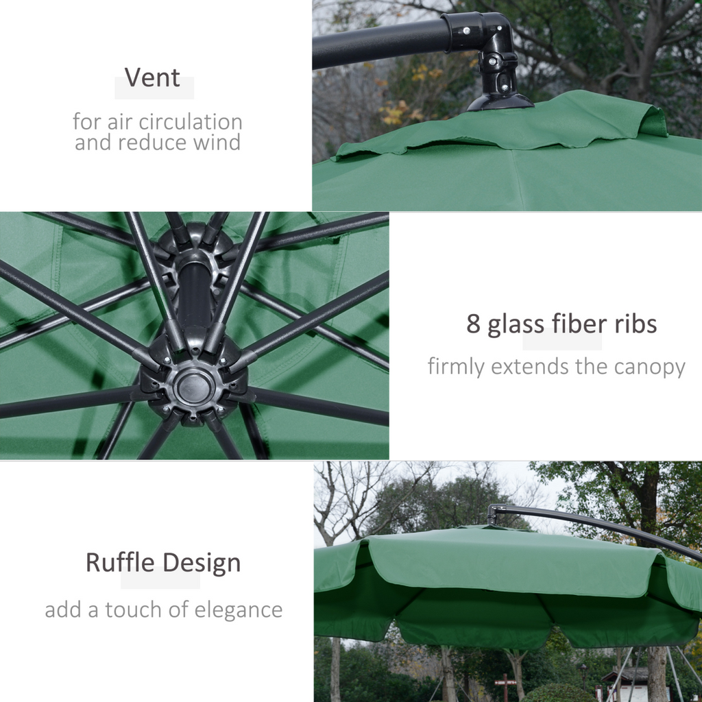 2.7m Garden Banana Parasol Cantilever Umbrella with Crank Green