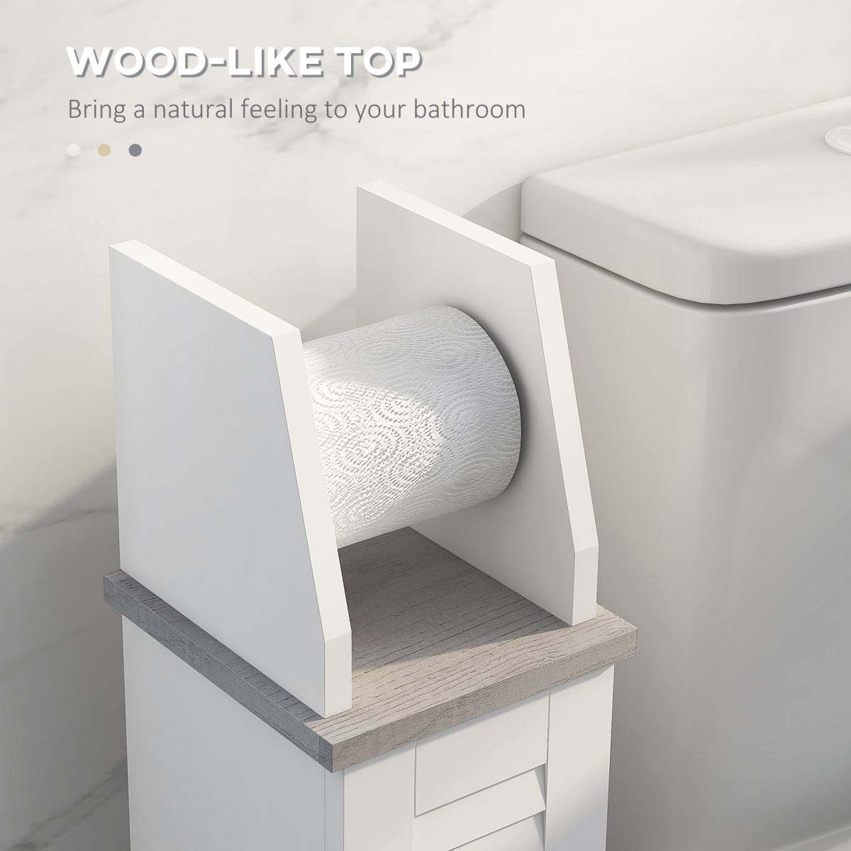 kleankin Slim Toilet Roll Storage Unit with Cupboard and Adjustable Shelf, White