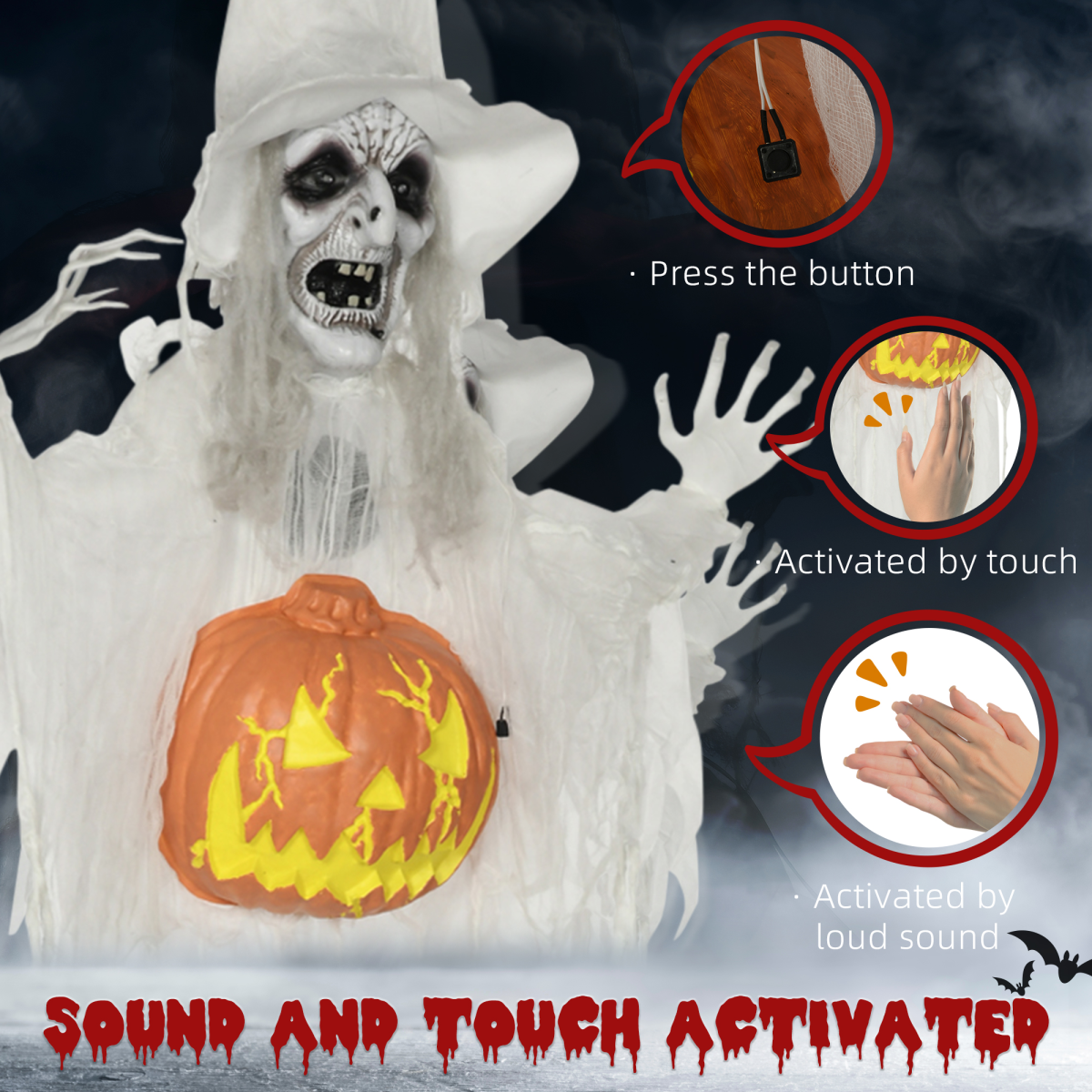 HOMCOM Standing Witch Prop Life Size with Sound and Motion Activated