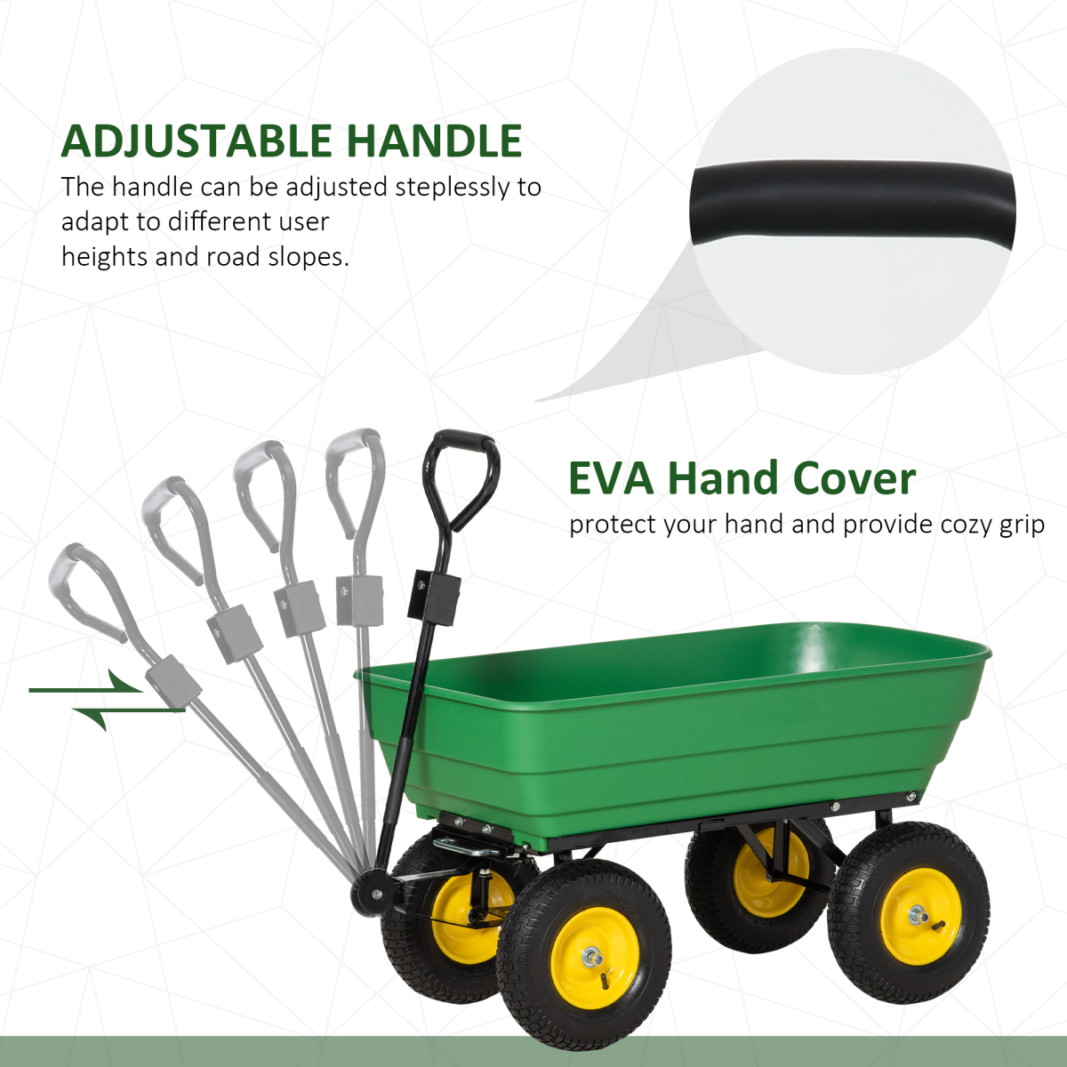 125L Garden Cart Heavy Duty 4 Wheel Trolley Wheelbarrow Green