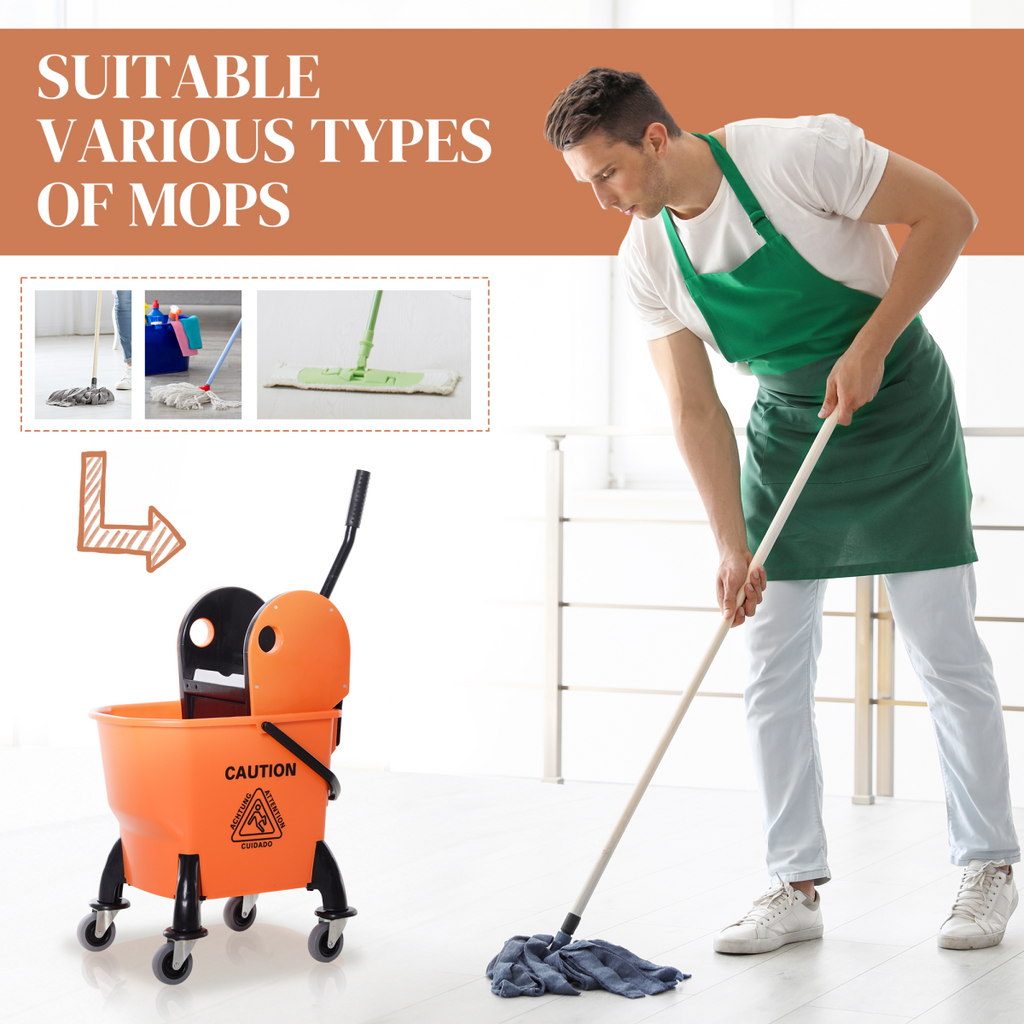 HOMCOM Mop Bucket on Wheels with Carry Handle, Mop Holder and Plastic Body