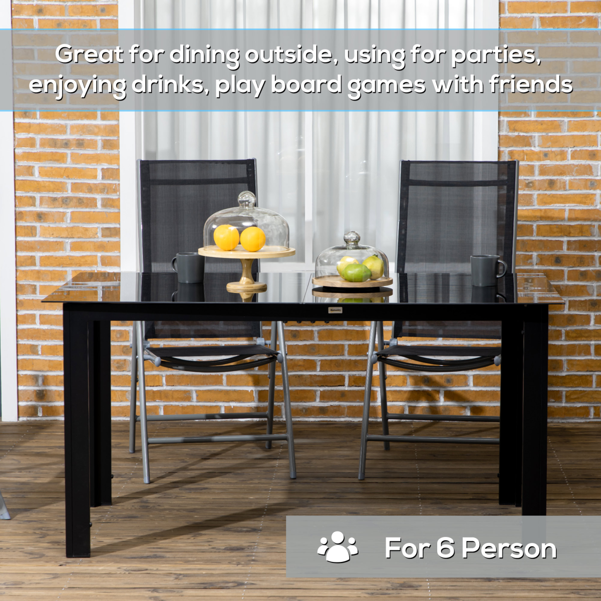 Outsunny Outdoor Dining Table for 6 Patio Table with Glass Tabletop Black