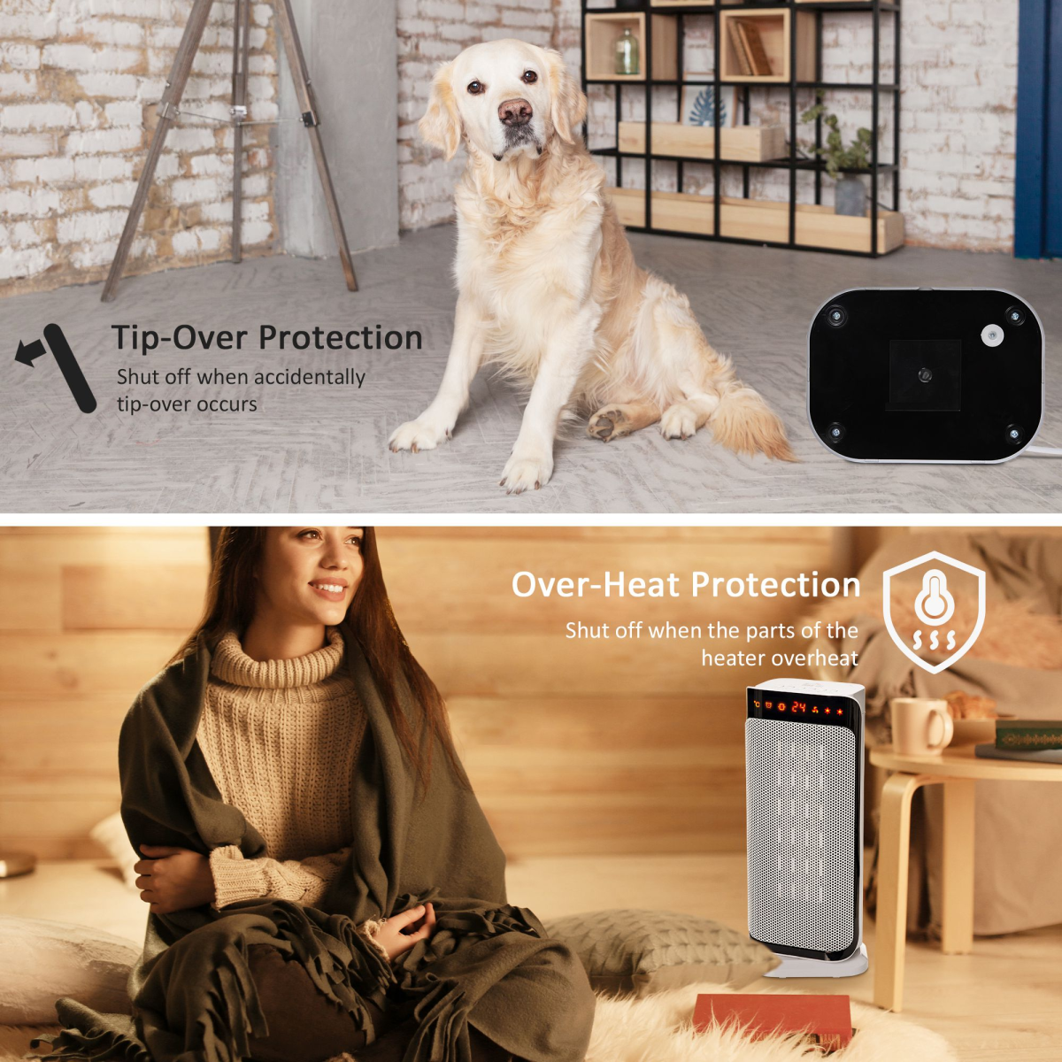 Ceramic Space Heater Oscillating Portable Tower Heater w/ Three Heating Mode