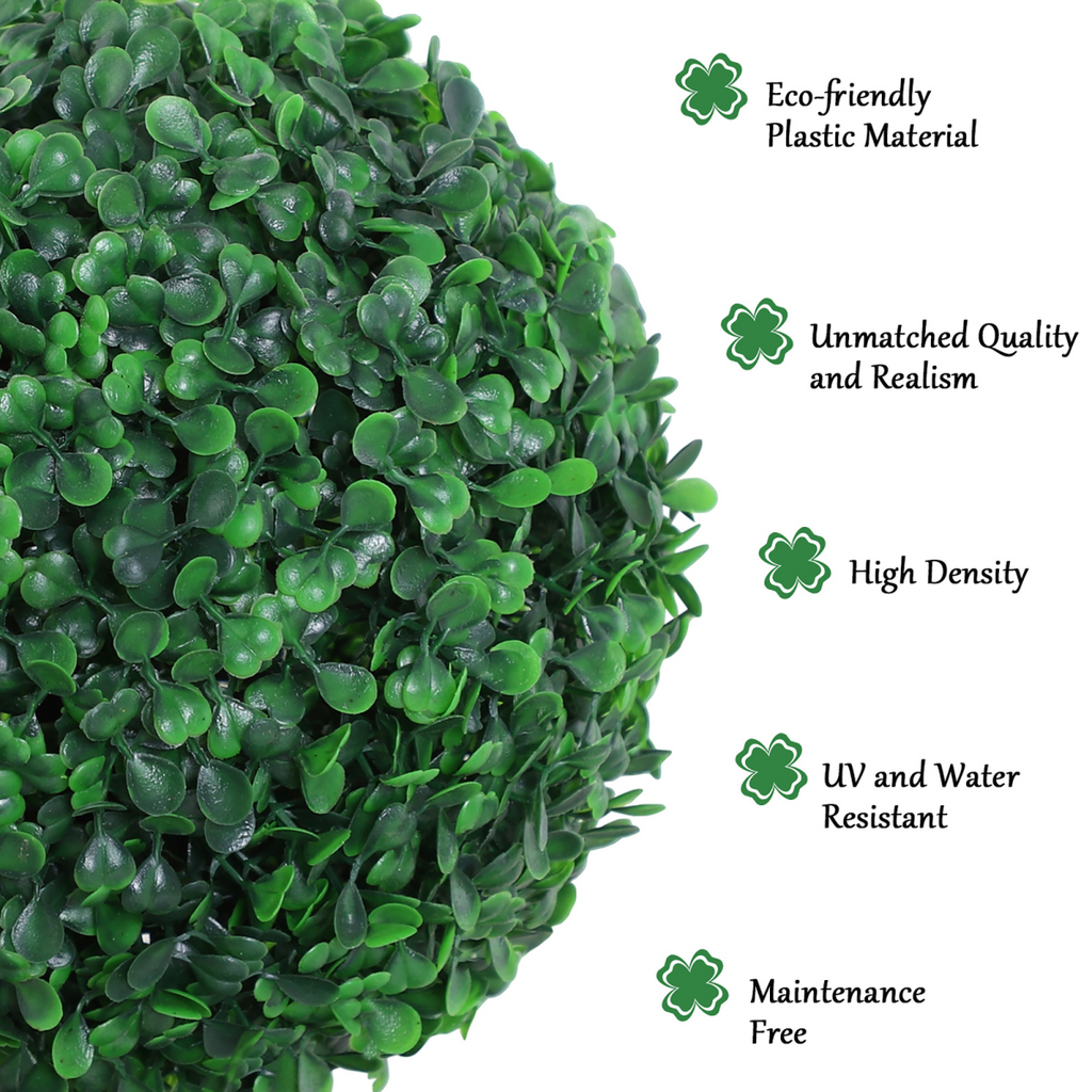 PE Set of 2 Artificial Boxwood Three Balls Topiary Plant Tree's Green