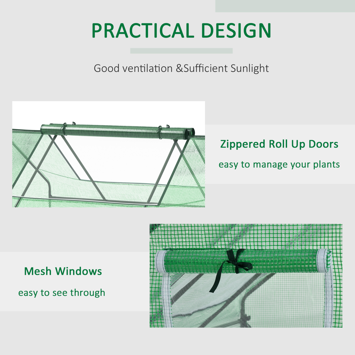 180 x 140 x 80cm Mini Portable Greenhouse with Zipped Windows and Door, Green