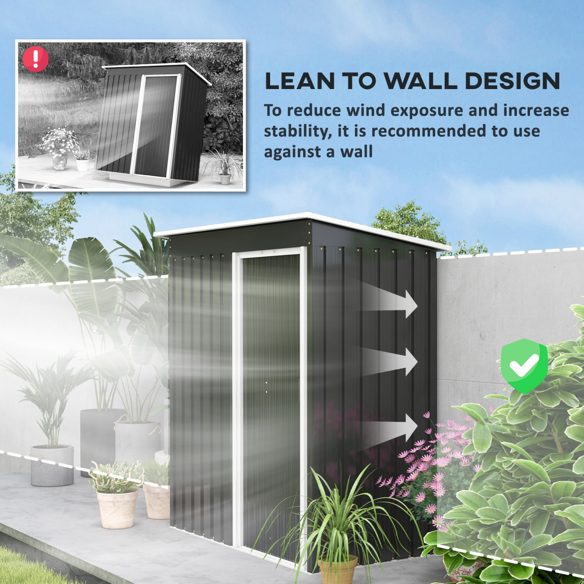 Outsunny 5 x 3ft Garden Storage Shed Sliding Door Sloped Roof Tool Black