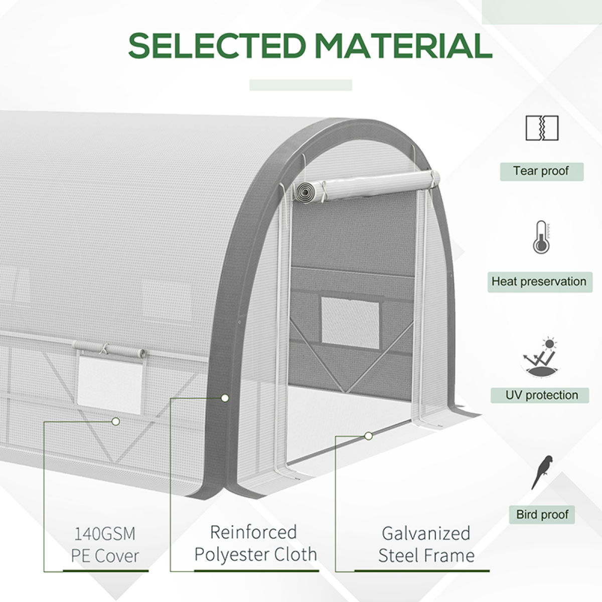 6 x 3(m) Upgraded Polytunnel Greenhouse w/ Mesh Door & Windows, 15 Plant Labels