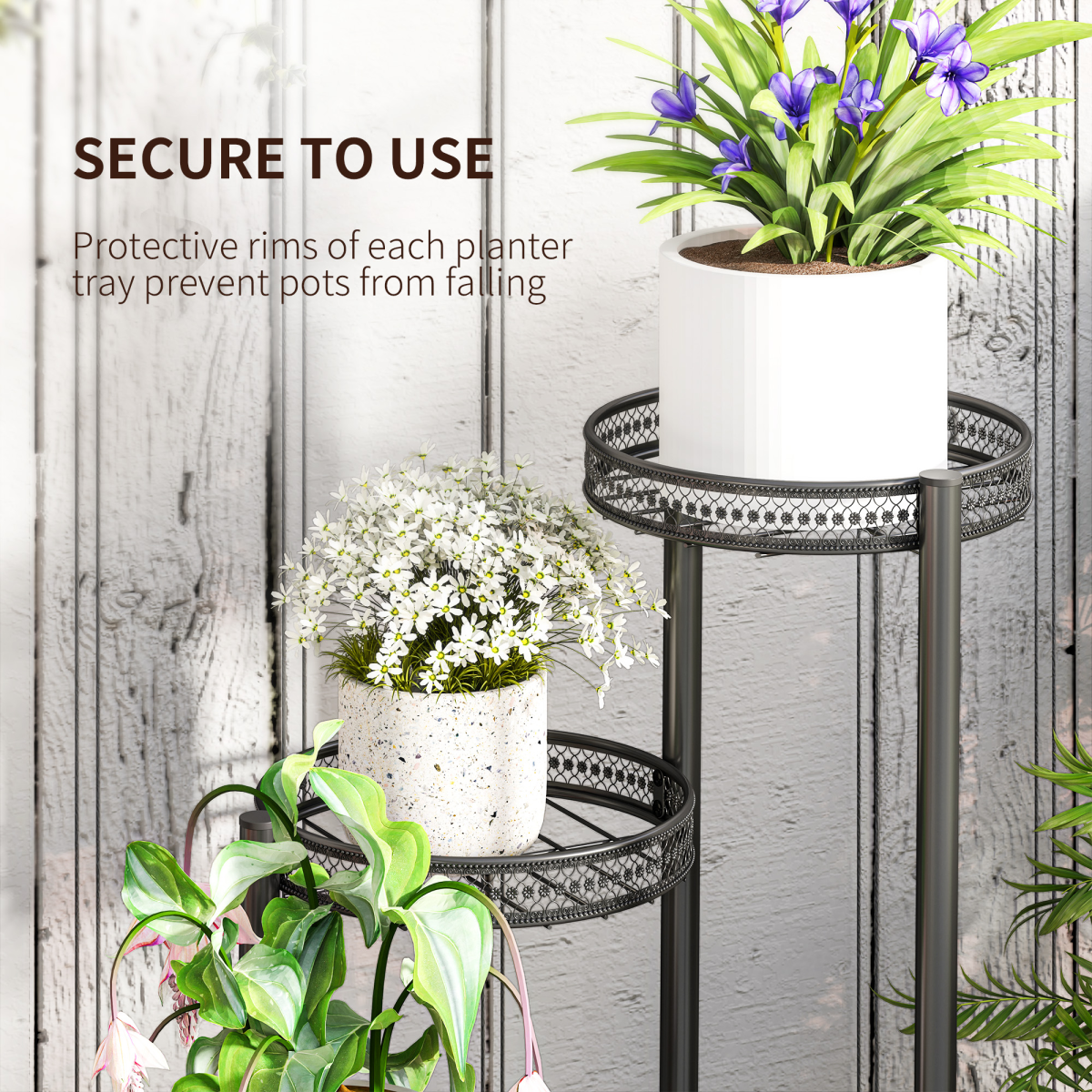Outsunny 4 Tiered Plant Pot Stand, Metal Plant Shelf for Living Room