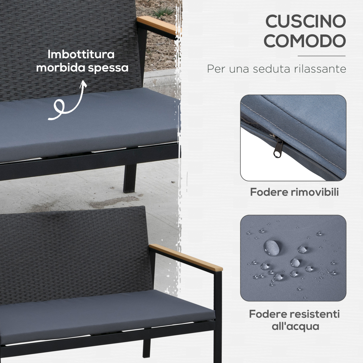 4-Seater Outdoor PE Rattan Table and Chairs Set Black