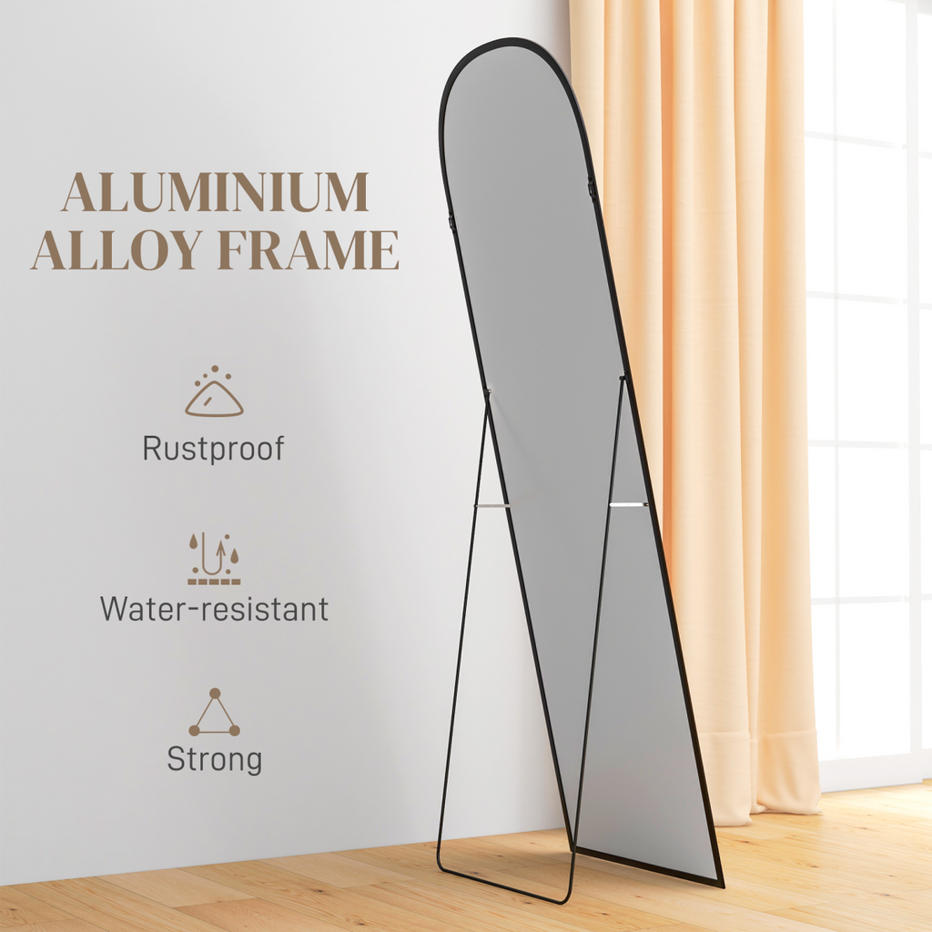HOMCOM Full Length Mirror with Aluminium Alloy Frame Hanging or Leaning Black