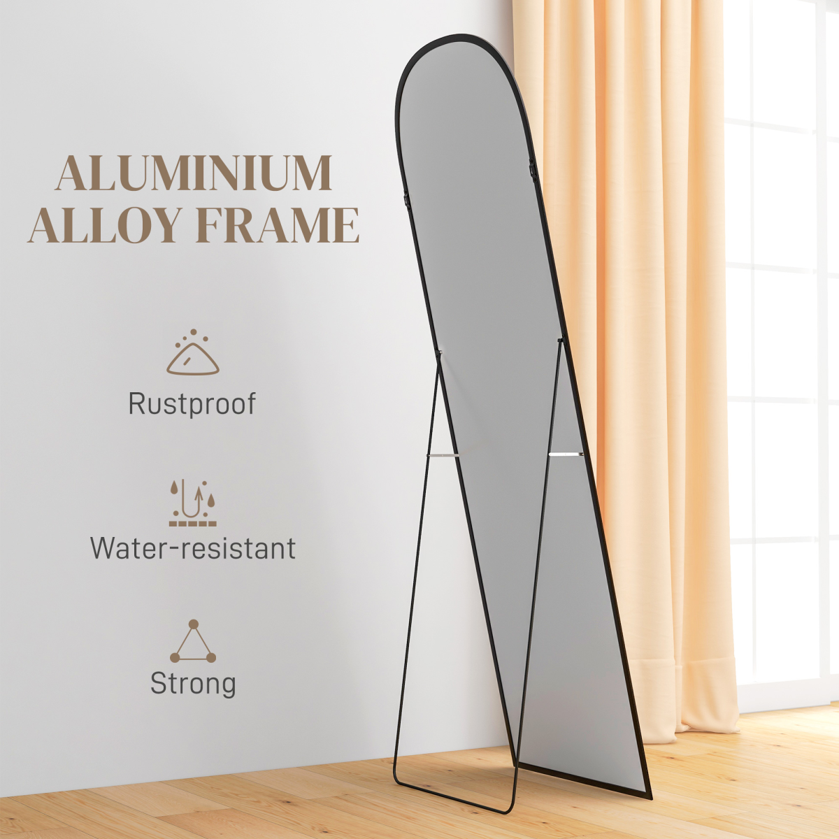 HOMCOM Full Length Mirror with Aluminium Alloy Frame Hanging or Leaning Black