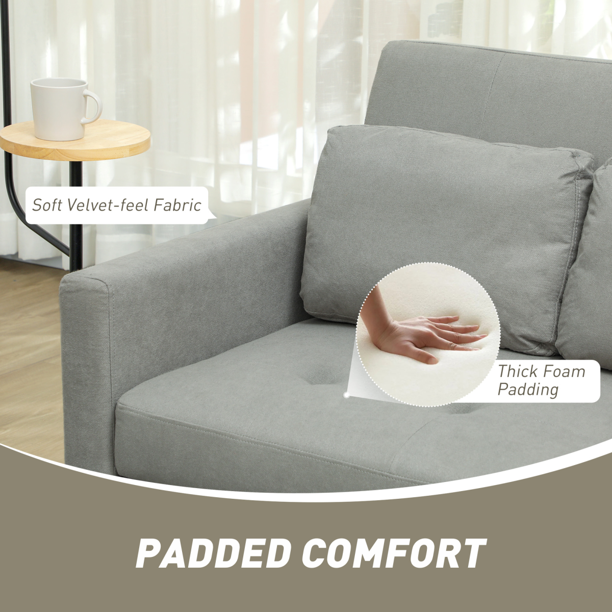 HOMCOM 2 Seater Sofa Bed Convertible Bed Settee with Cushions, Pockets, Grey
