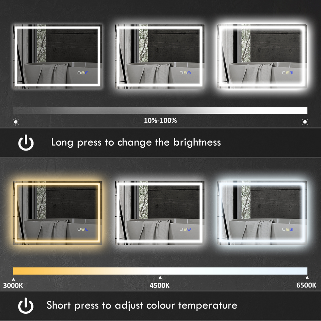 HOMCOM 600 x 800 mm Bathroom Mirror with Bluetooth Lights Demister Pad
