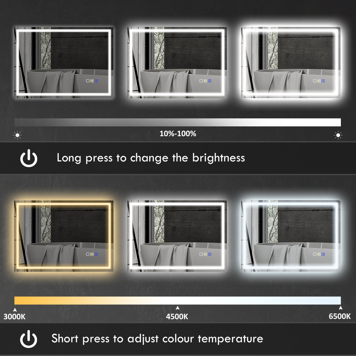 HOMCOM 600 x 800 mm Bathroom Mirror with Bluetooth Lights Demister Pad