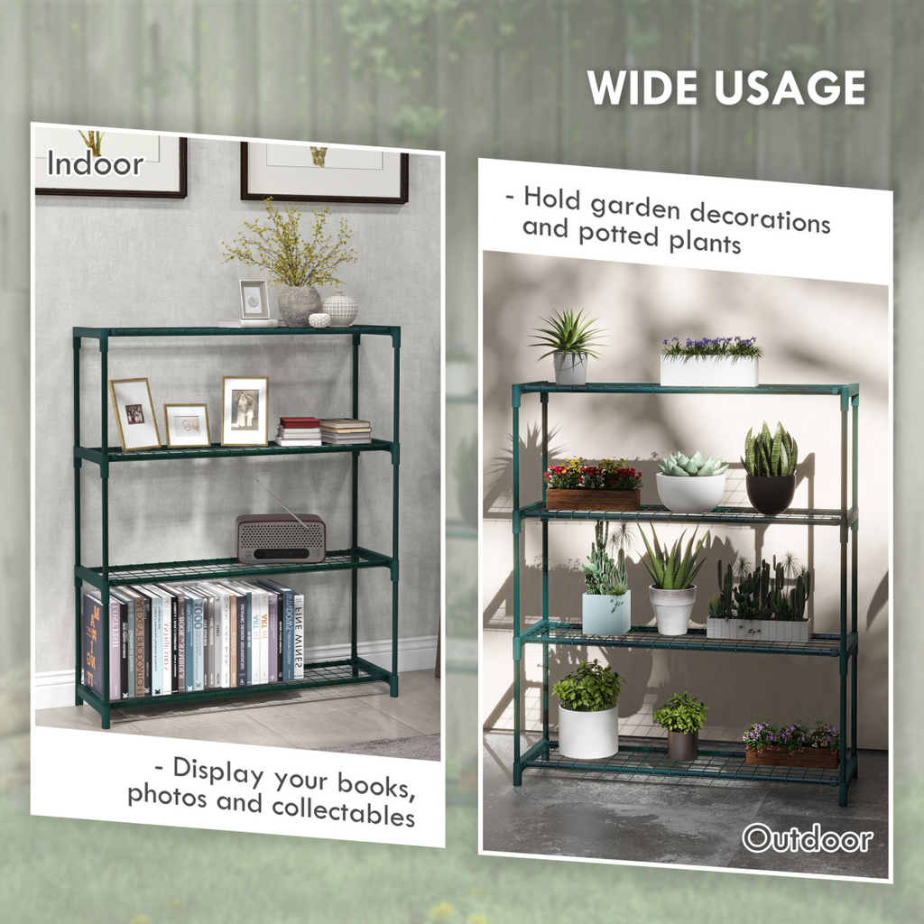 Outsunny Plant Stand, 4-Tier Planter Holder Flower Display Rack, Dark Green