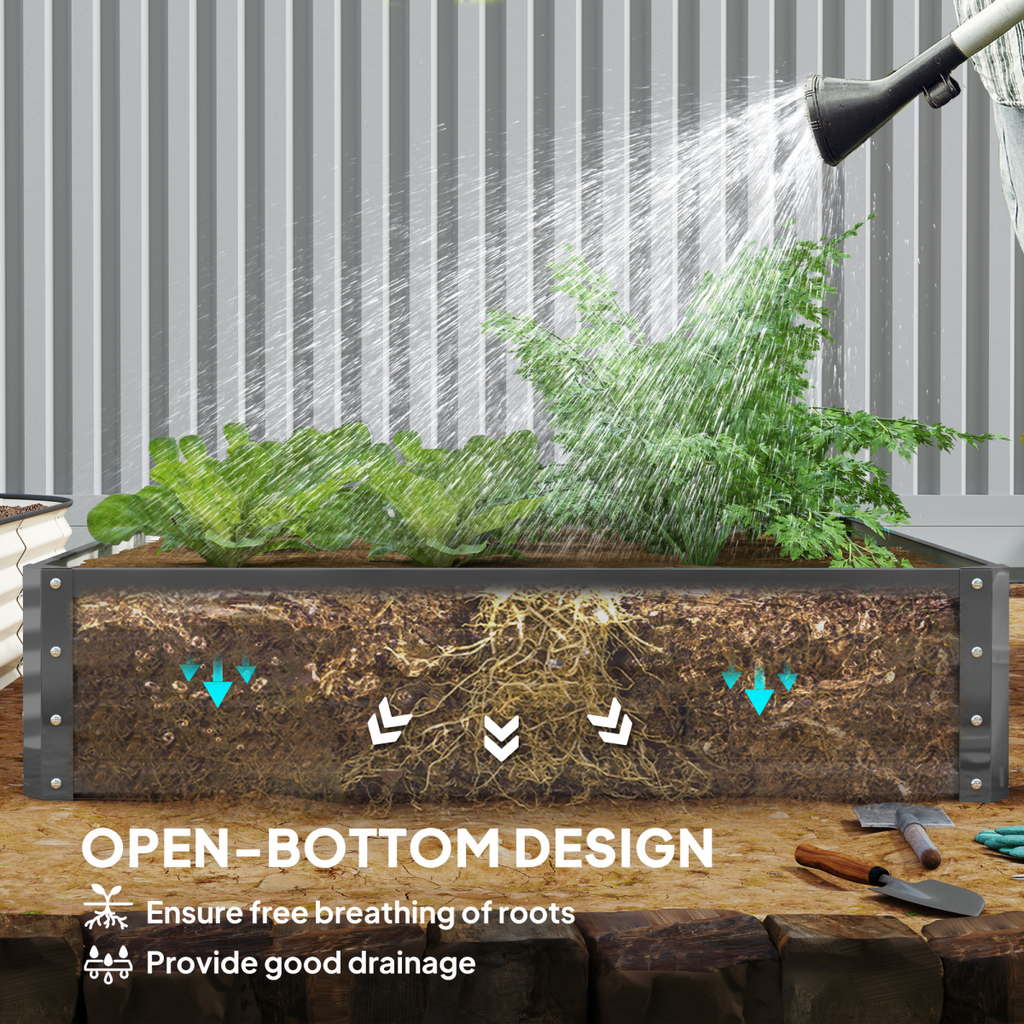 Outsunny Raised Garden Bed Metal Garden Flower Vegetable Planter Light Grey