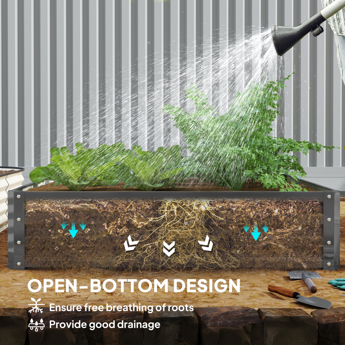 Outsunny Raised Garden Bed Metal Garden Flower Vegetable Planter Light Grey