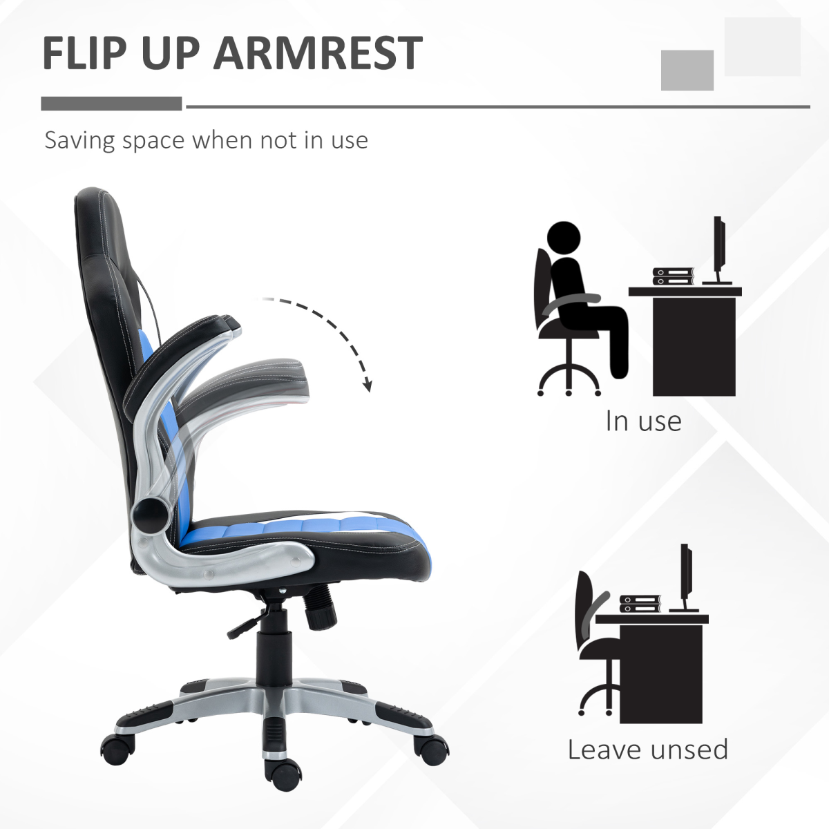 Adjustable Blue Racing Gaming Chair with Swivel Seat & Flip-Up Armrests