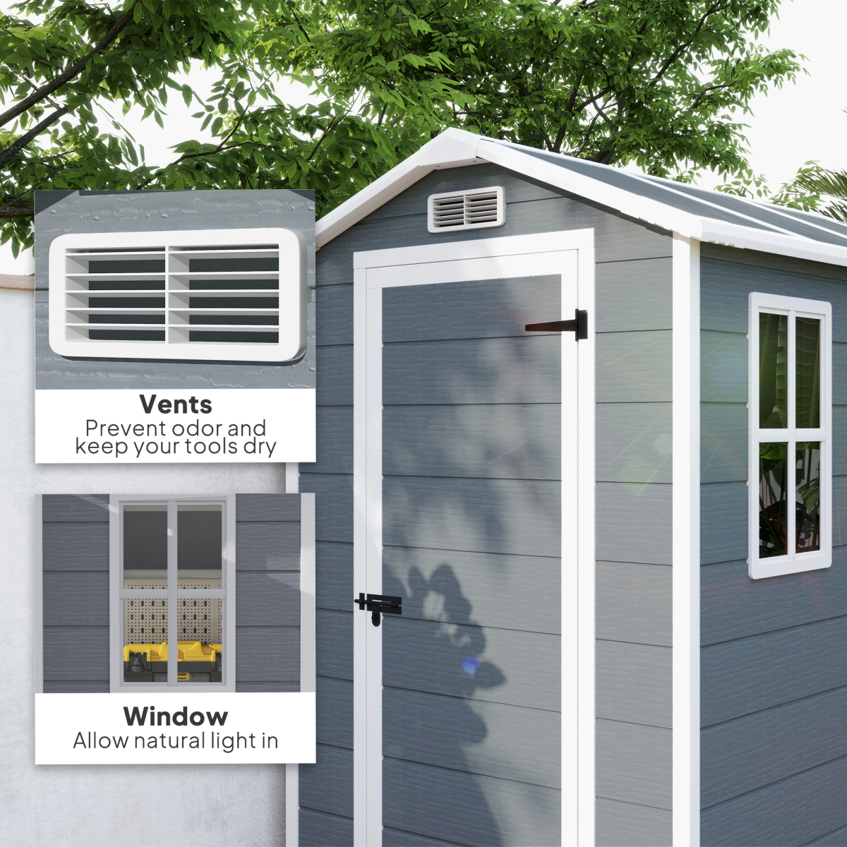 Spacious Grey Tool Shed - Weatherproof & Secure Outdoor Storage