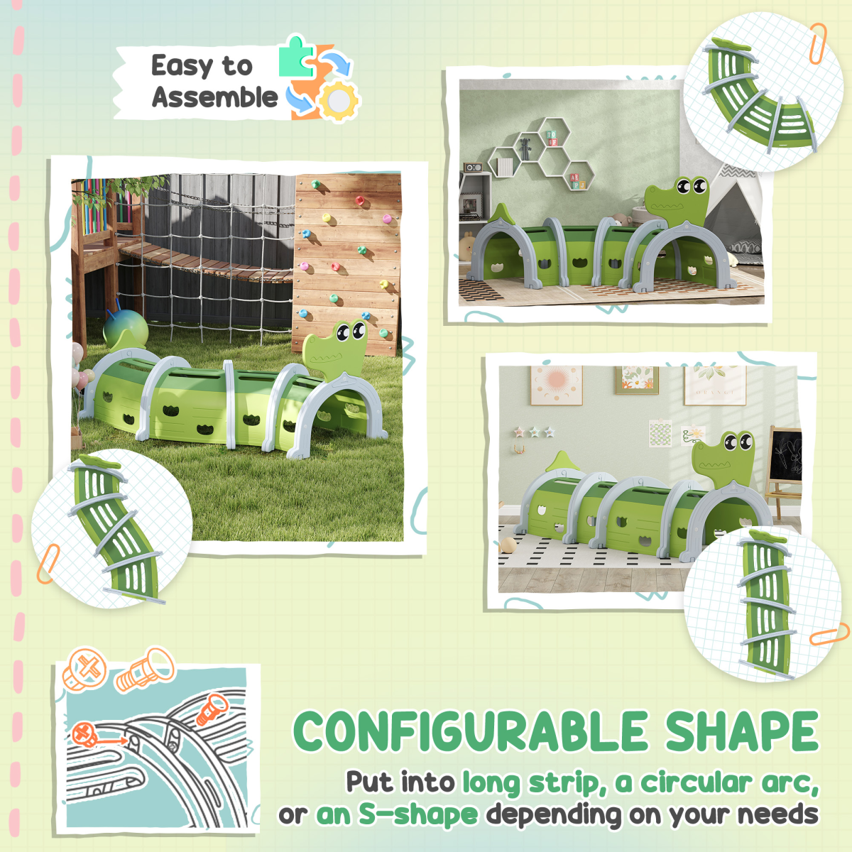 AIYAPLAY Kids Play Tunnel for Crawl and Climb, Toddler Tunnel for 3-6 Years Old