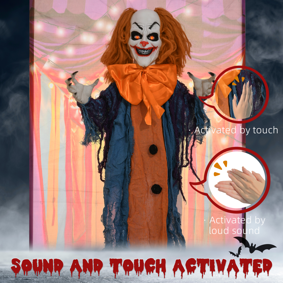 HOMCOM Circus Clown Halloween Decoration, Outdoor Animated Prop for Party