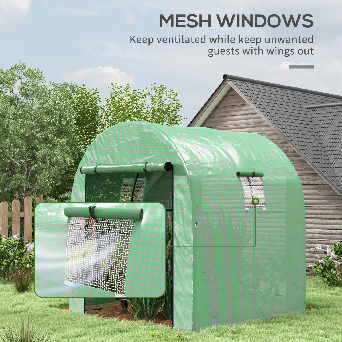 Outsunny 1.8x2m UV-Resistant Polytunnel Greenhouse with Roll-Up Doors & Windows