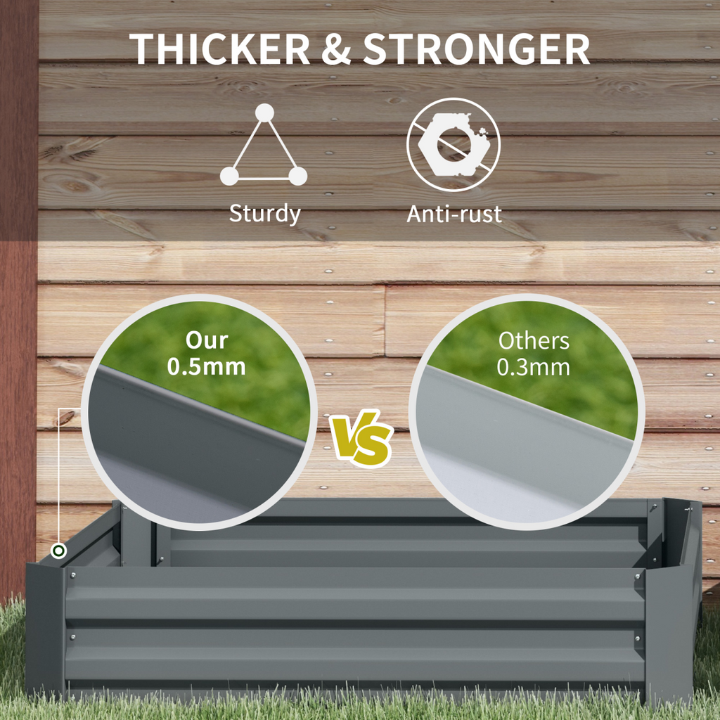 Outsunny Set of 2 Dark Grey Raised Garden Beds - Easy Setup Planter Boxes