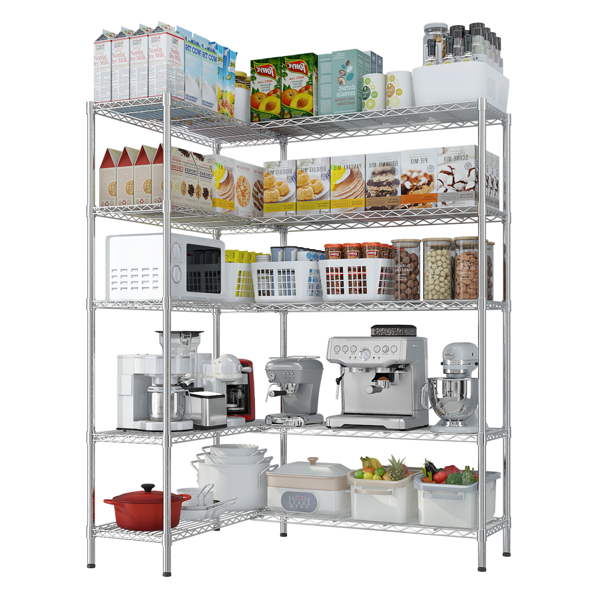 5-layer double row, freely adjustable layer spacing, with adjustable feet, display stand, iron, 177*40*180cm, chrome-plated