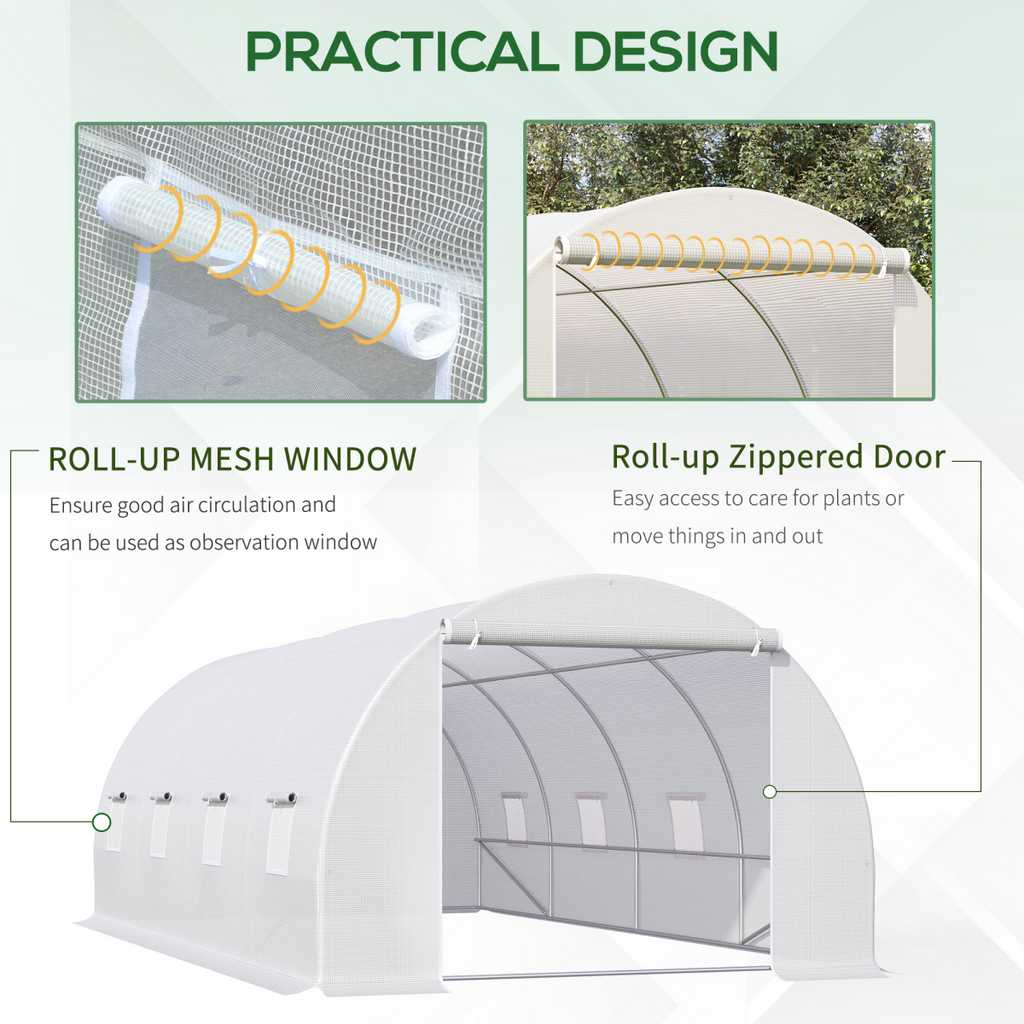 Outsunny 6 x 3 x 2 m Polytunnel Greenhouse w/ Zippered Door and 8 Windows