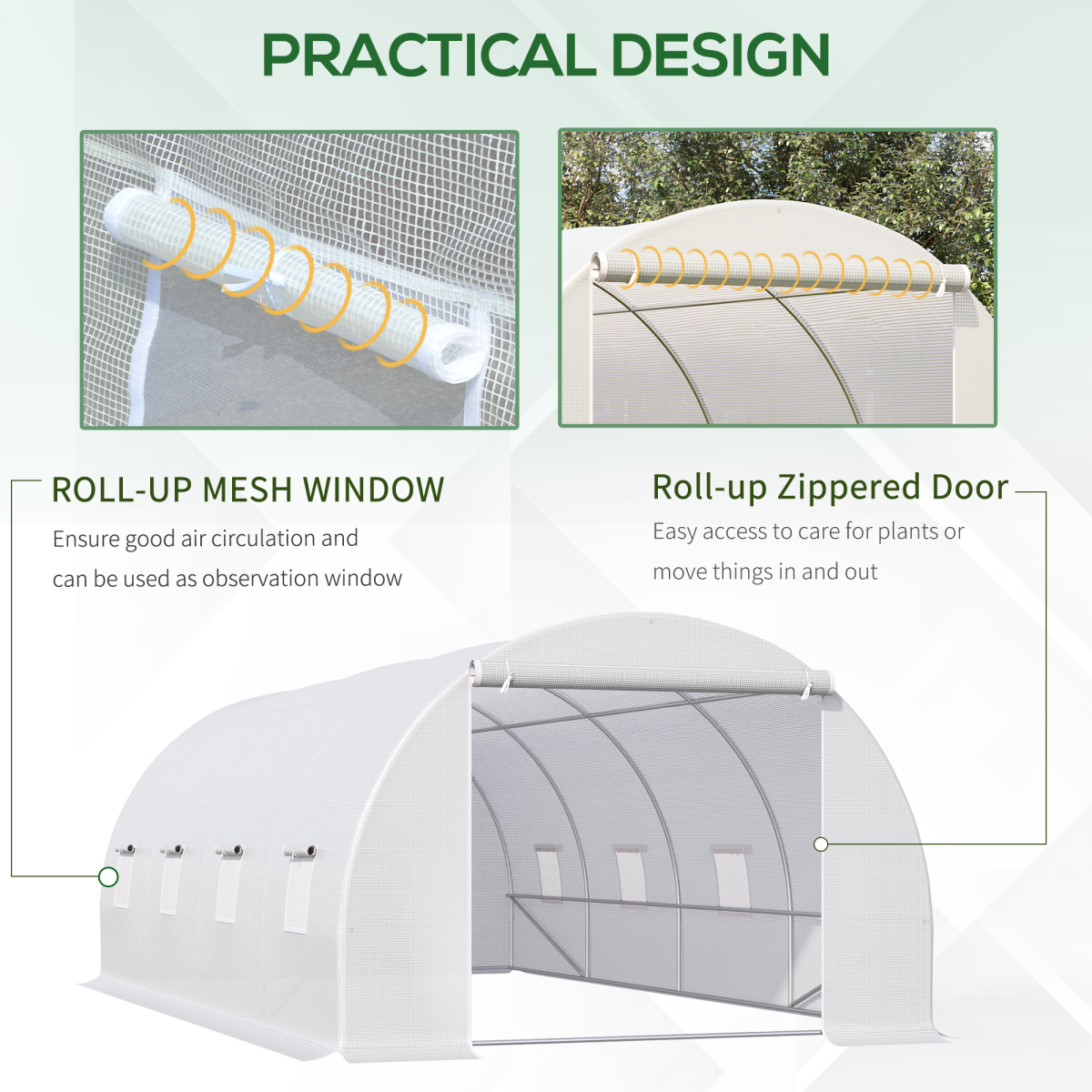 Outsunny 6 x 3 x 2 m Polytunnel Greenhouse w/ Zippered Door and 8 Windows