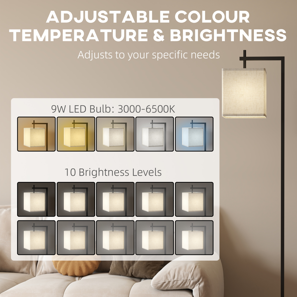 HOMCOM 66" Modern Floor Lamp for Living Room with 10 Brightness Levels