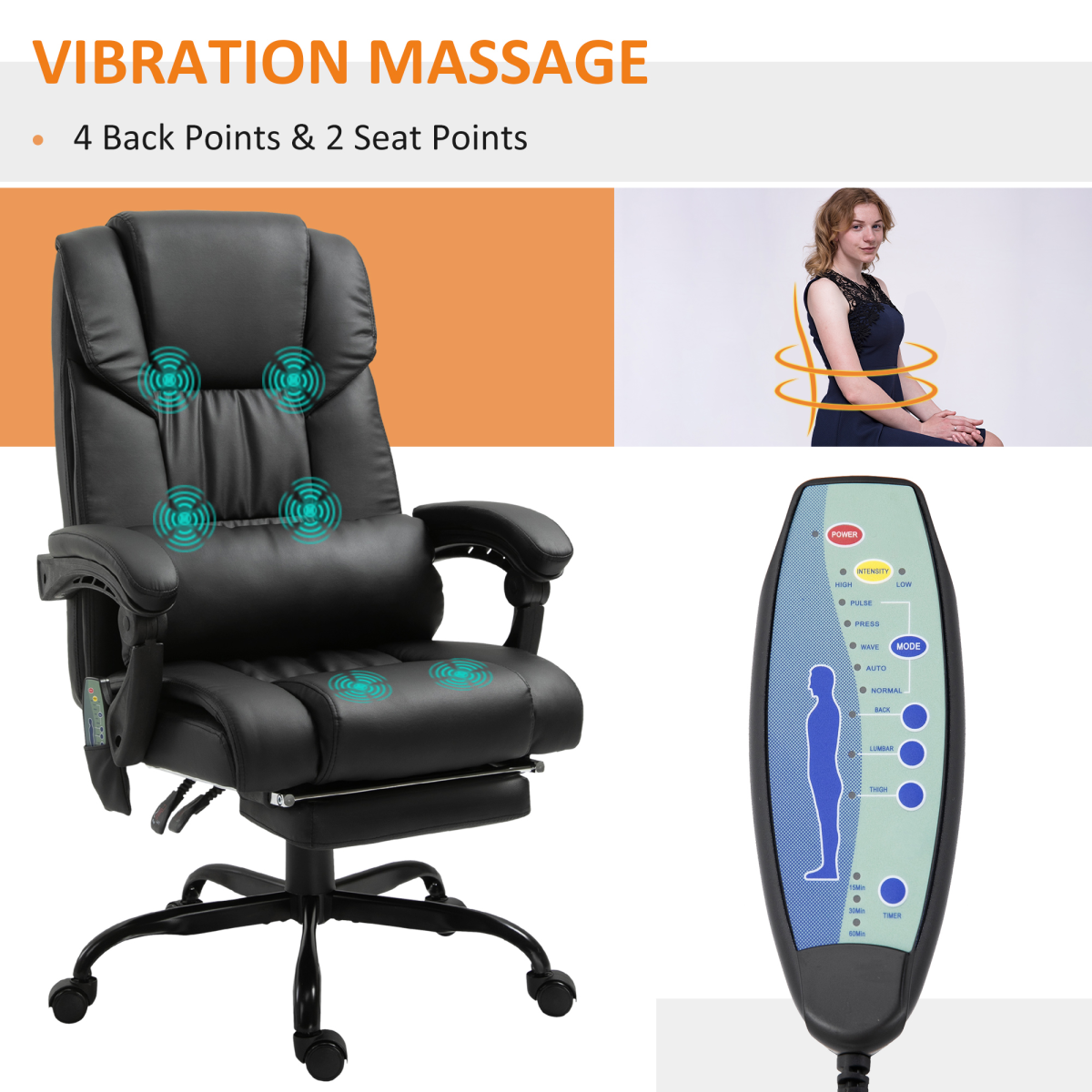 6-Point PU Leather Massage Racing Chair Electric Padded Angle Adjustable Remote