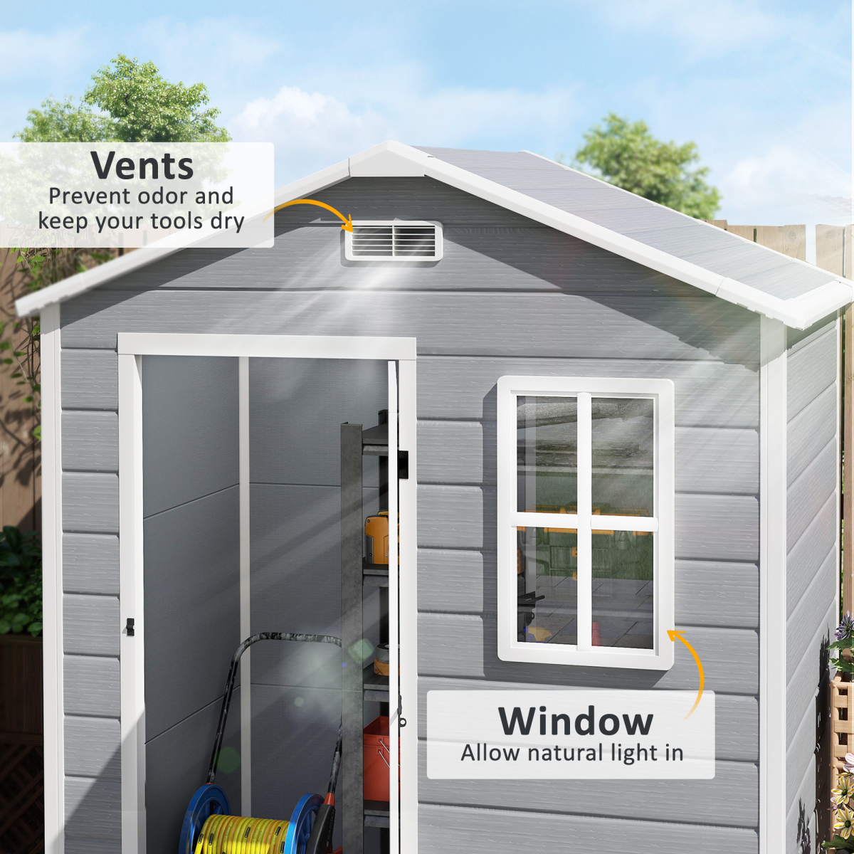 Outsunny 6 x 4ft Resin Garden Shed with Floor and Window, Grey