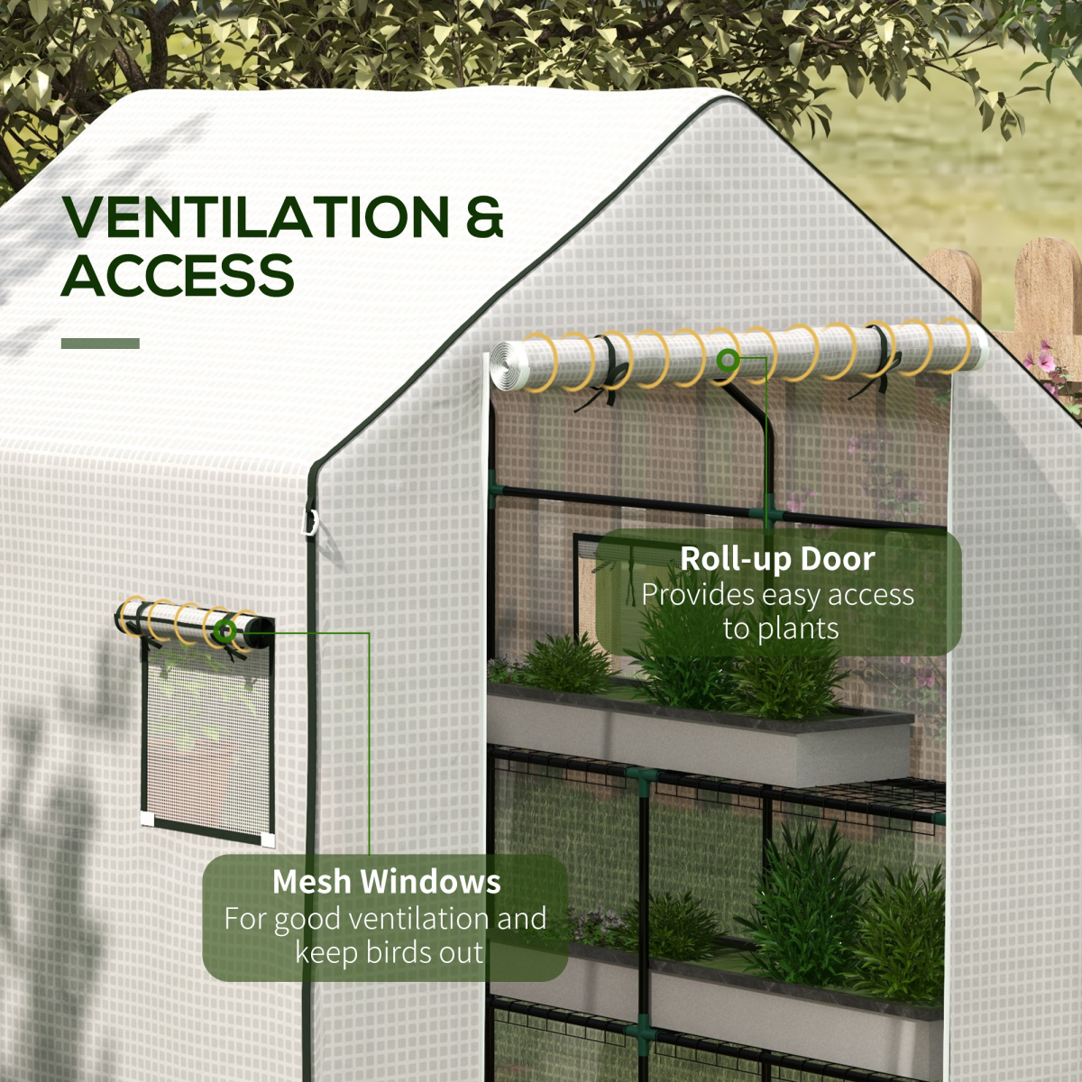 Outsunny Durable Walk-In Greenhouse Cover with Roll-Up Door & Ventilated Windows