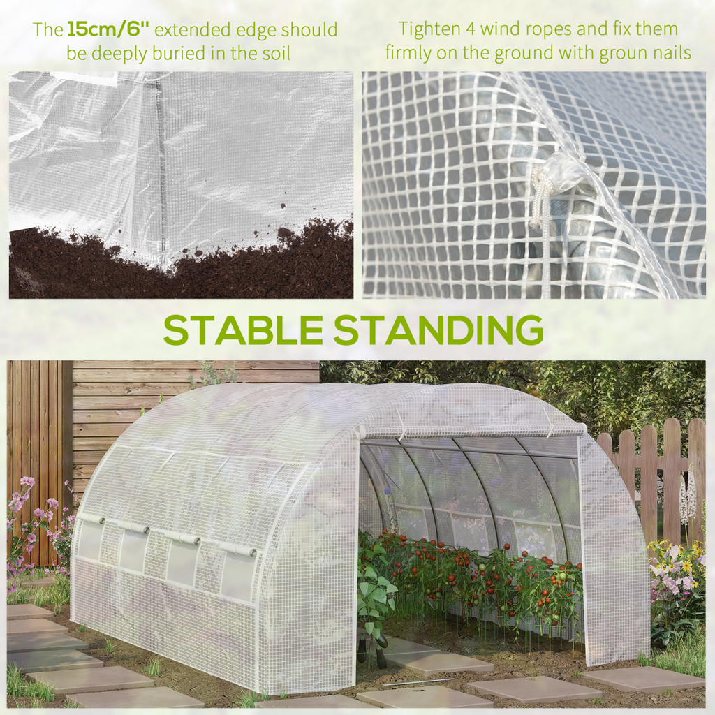 4 x 3 x 2 m Polytunnel Greenhouse Pollytunnel Tent w/ Steel Frame White
