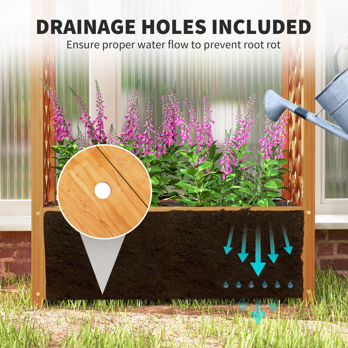 Outsunny Wooden Raised Garden Bed with Trellis & Fabric Liner for Easy Planting