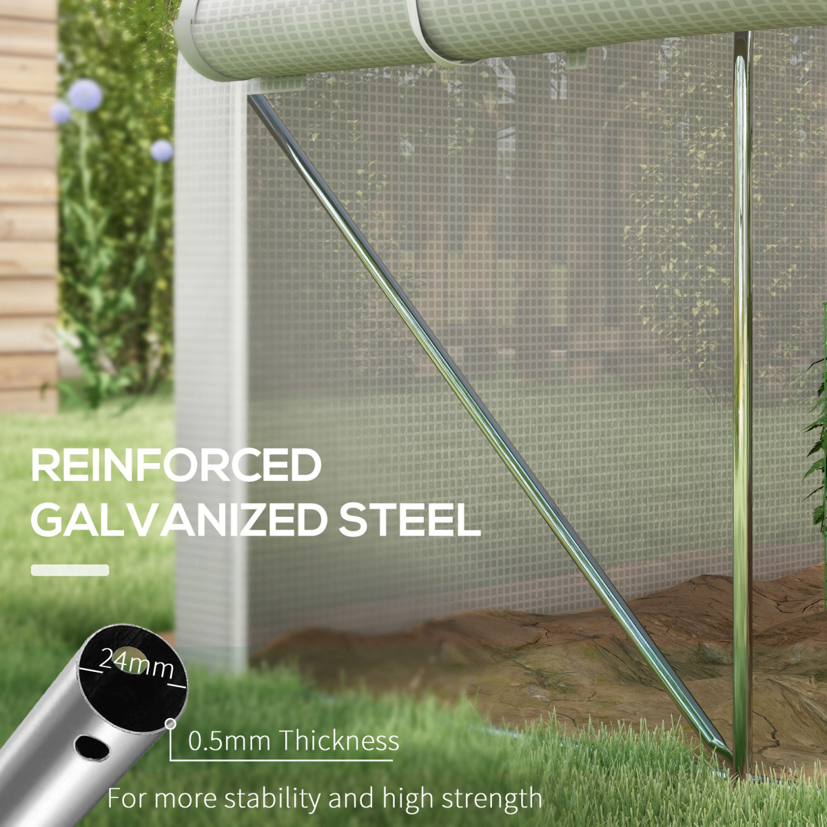 4 x 3(m) Polytunnel Greenhouse with Roll Up Sidewalls, Mesh Door, Plant Labels