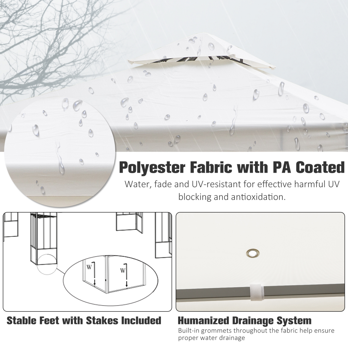 3m x 3m Vented Roof Metal Frame Garden Gazebo Cream