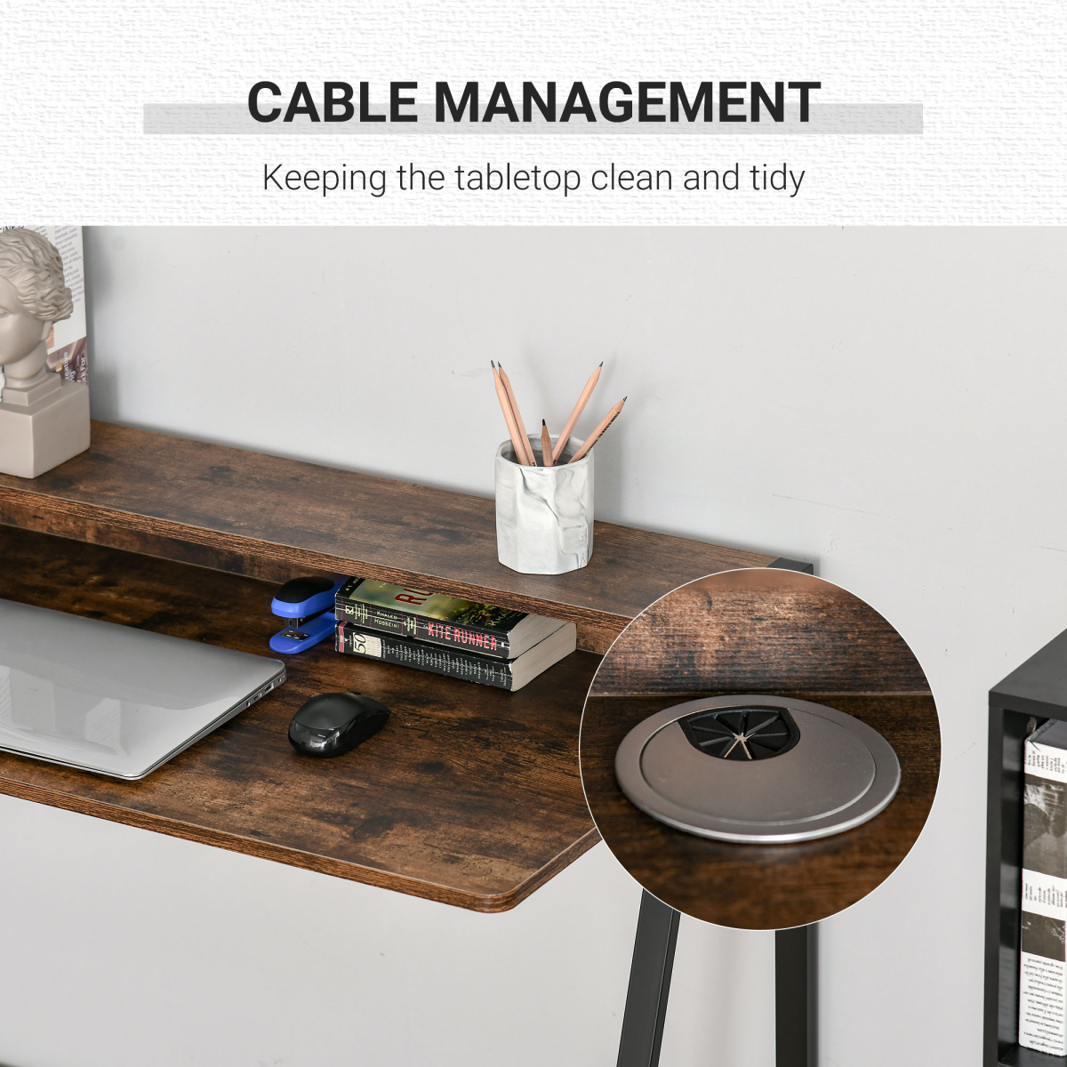 Rustic Brown Writing Desk - Minimalist Computer Workstation with Storage Shelf