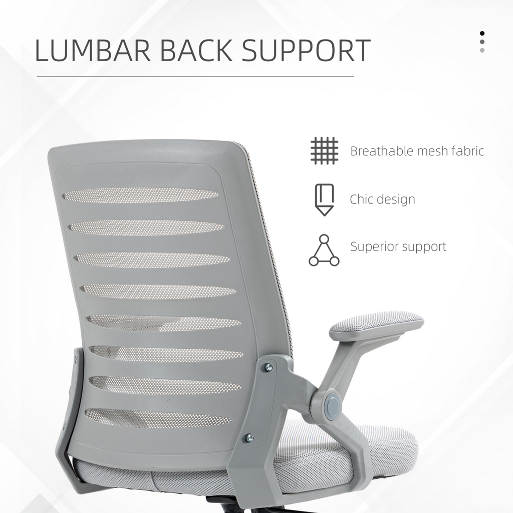 Vinsetto Ergonomic Mesh Office Chair with Lumbar Support & Swivel, Grey