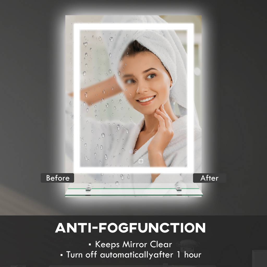 kleankin Dimmable Bathroom Mirror with LED Lights, 3 Colours, Defogging Film
