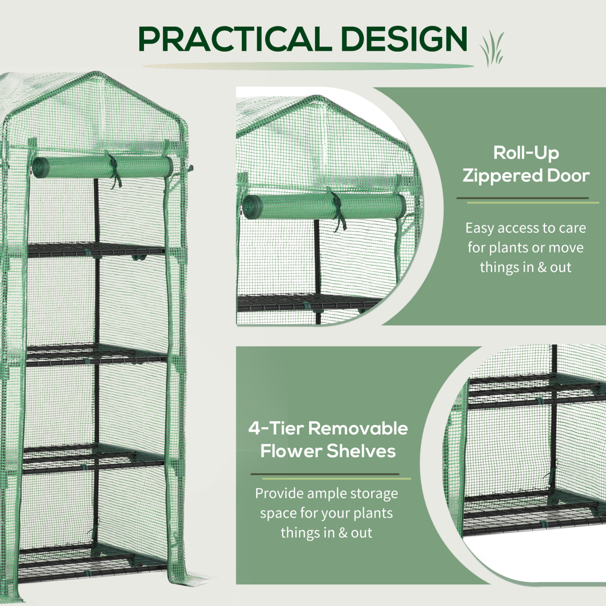 Mini Greenhouse 4-Tier Portable Plant House Shed w/ PE Cover, Green Outsunny