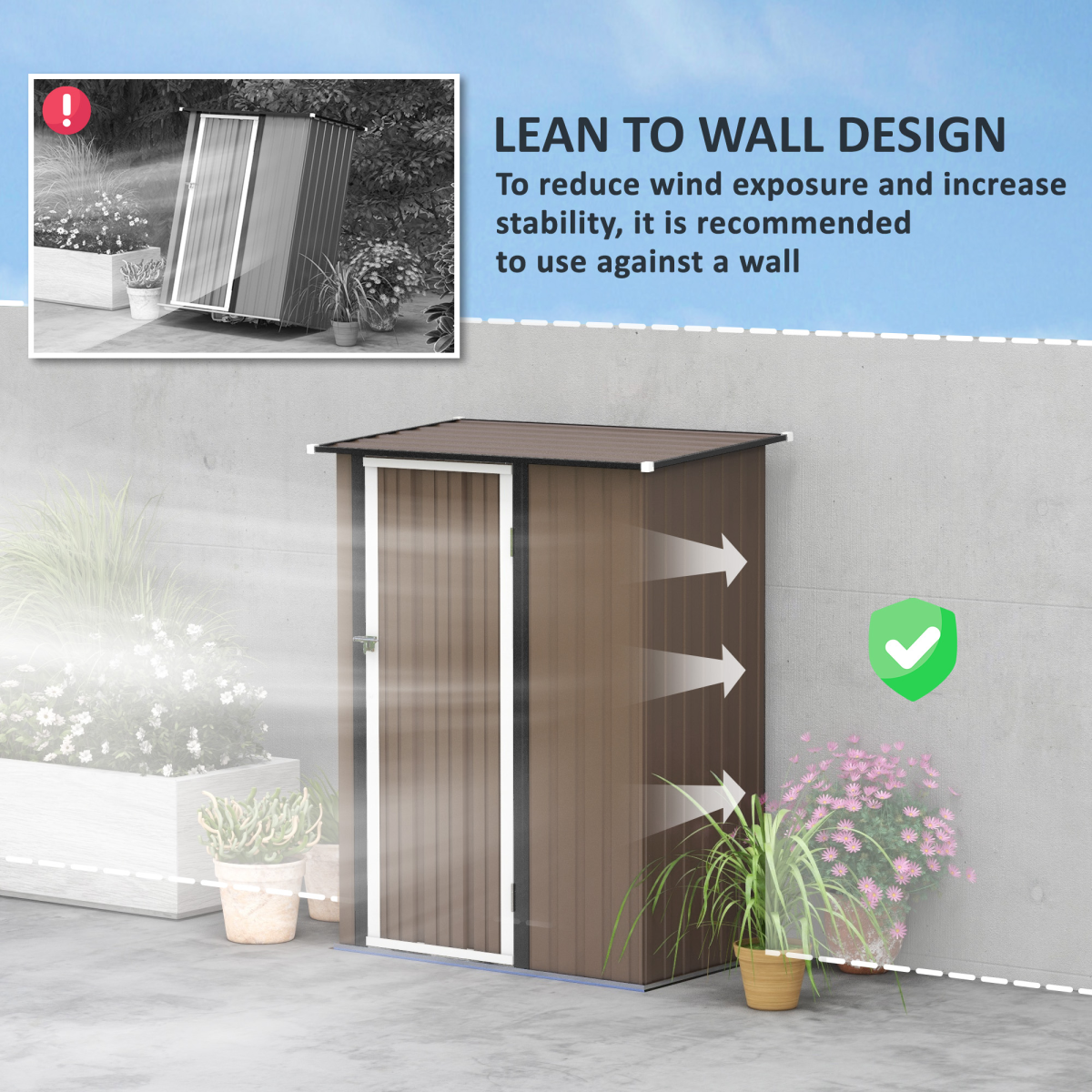Outdoor Storage Shed Steel Garden Shed with Lockable Door Brown