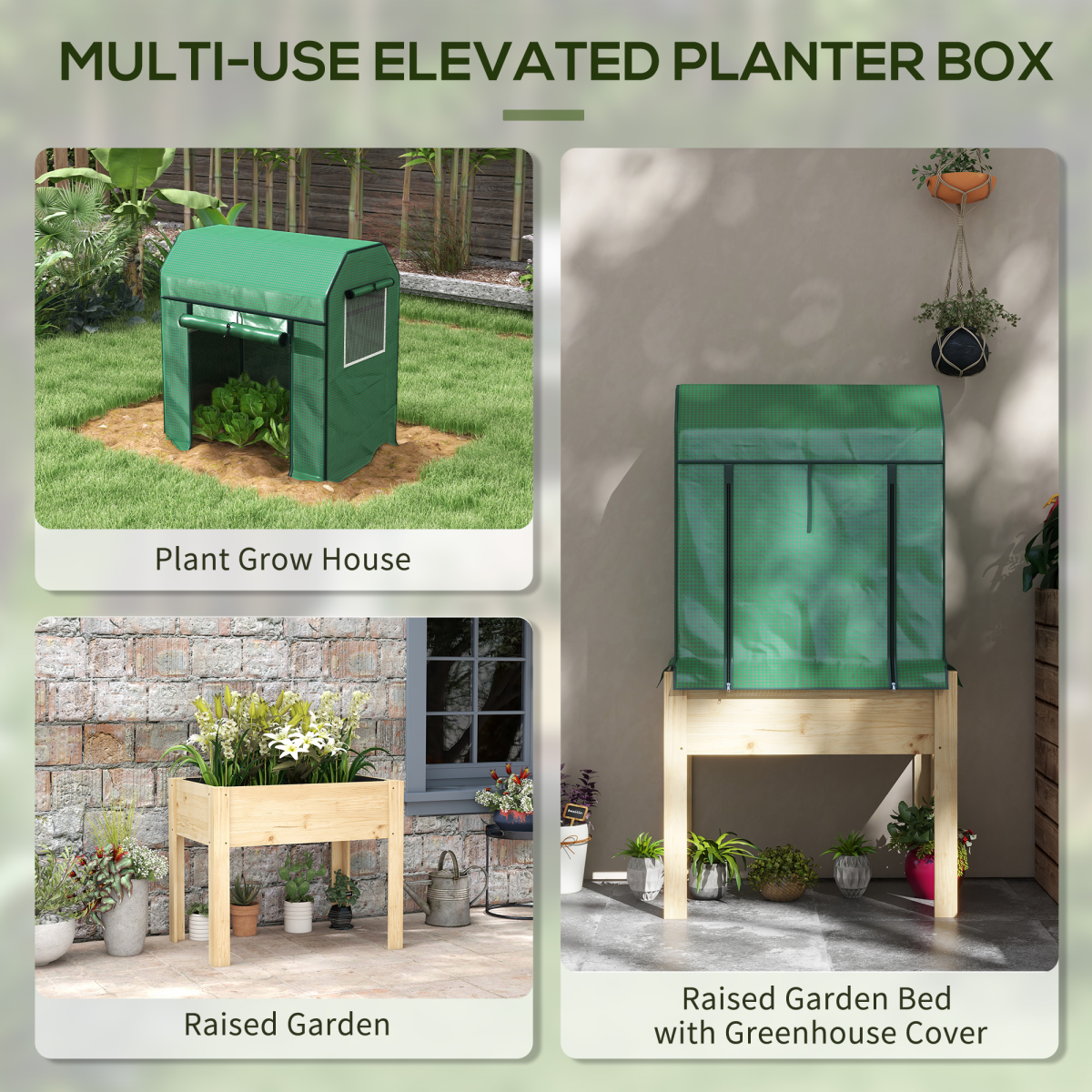 Outsunny Wooden Raised Planter with PE Greenhouse Cover and Bed Liner