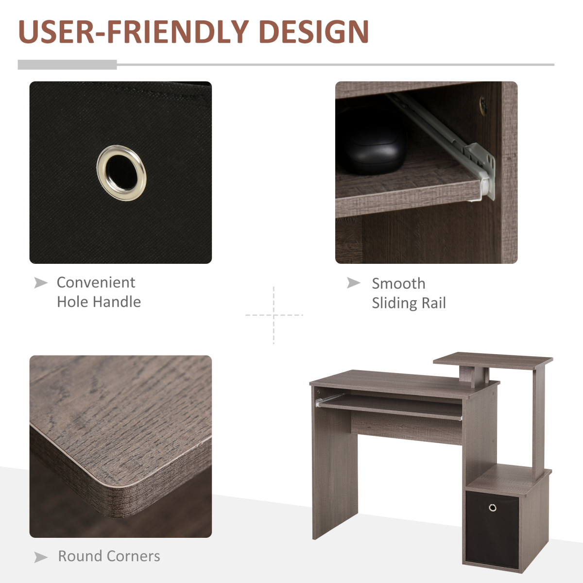 Unique Grey Computer Desk with Sliding Tray & Hidden Storage Solutions