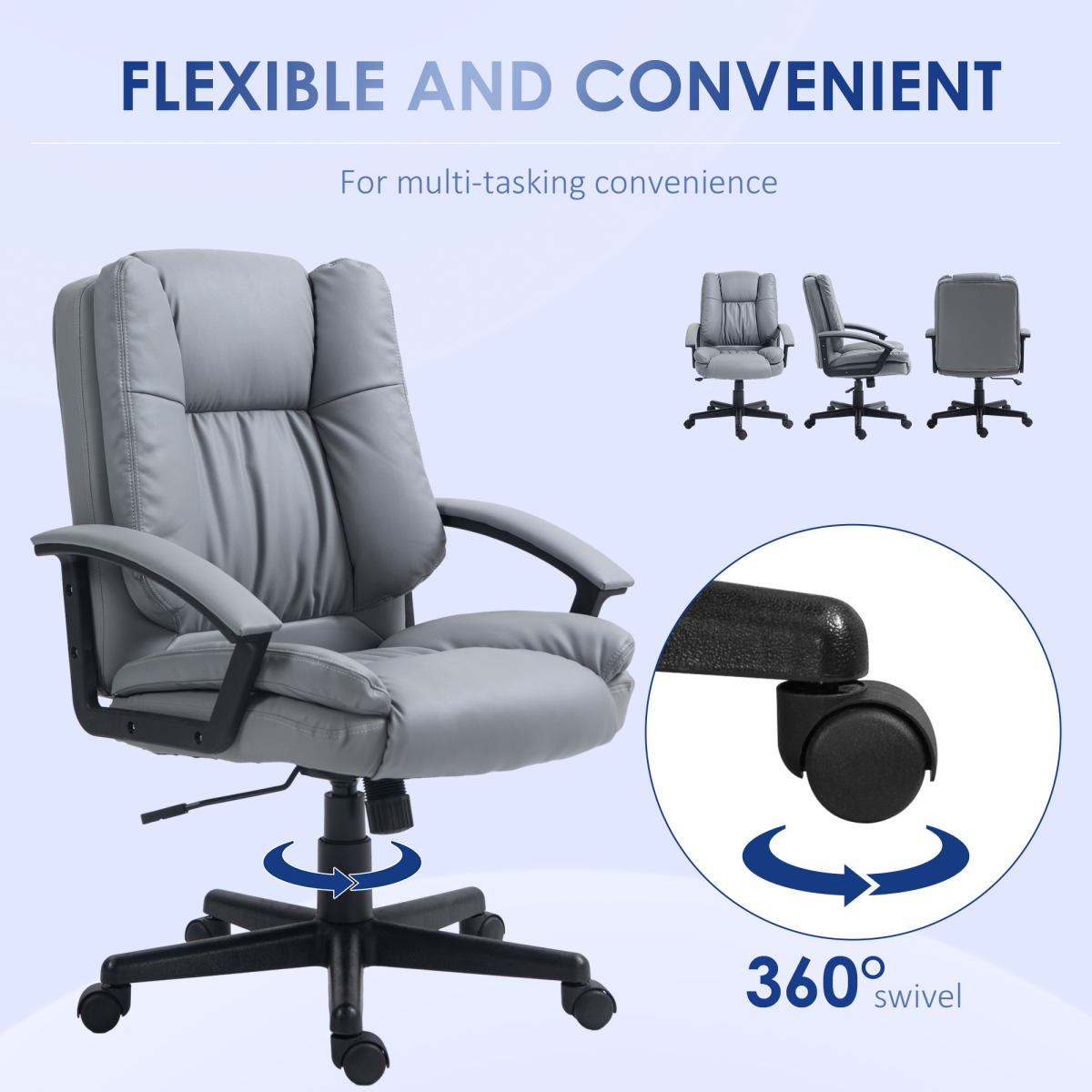 Ergonomic Light Grey Faux Leather Office Chair - Stylish & Comfortable Support