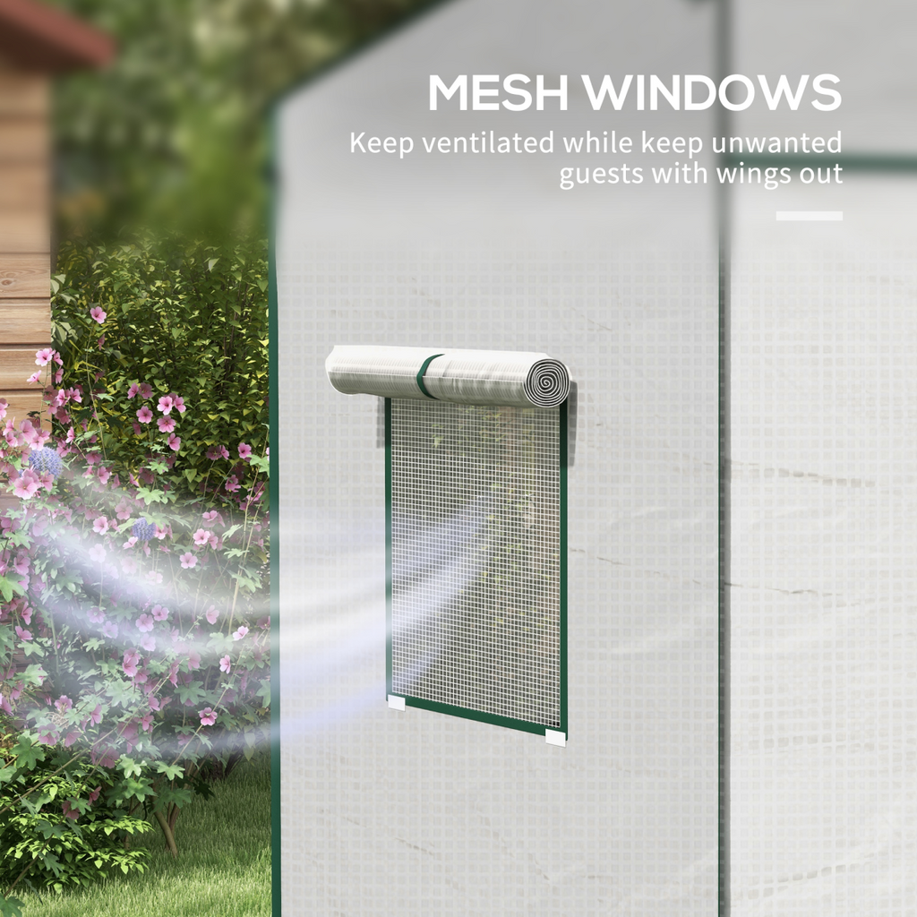 Outsunny Walk-in Garden Green House  Large Roll-up Door and 2 Mesh Windows White